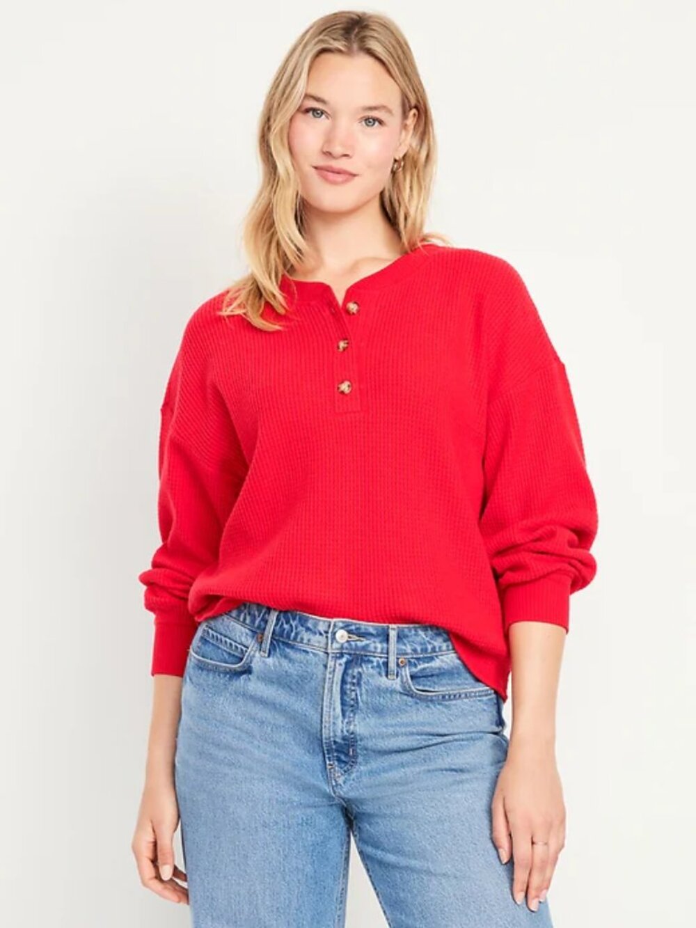 Old Navy Plush Waffle Long Sleeve Shirt Bright Robbie Red Size Large